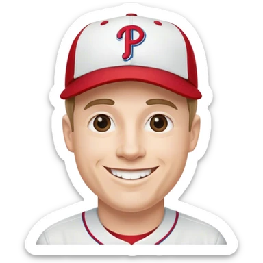 White Man smiling wearing a Philadelphia Phillies baseball cap sticker