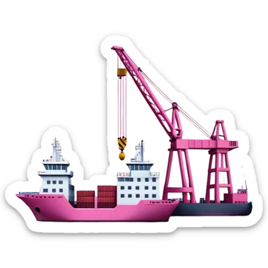 harbor scene with ship, dock, and port crane, all in pink tones, glossy finish, soft edges, subtle depth, Apple iOS emoji style, transparent background sticker