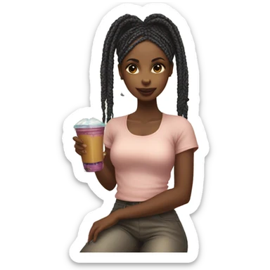 Black girl with box braids drinking a smoothie  sticker