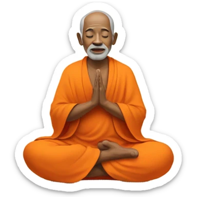 an old yogi with a peaceful and meditative expression. The character should be wearing an orange robe, symbolizing traditional yogic attire. The yogi can be sitting in a lotus position sticker