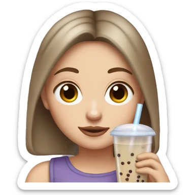White girl with brown hair and brown eyes drinking bubble tea sticker