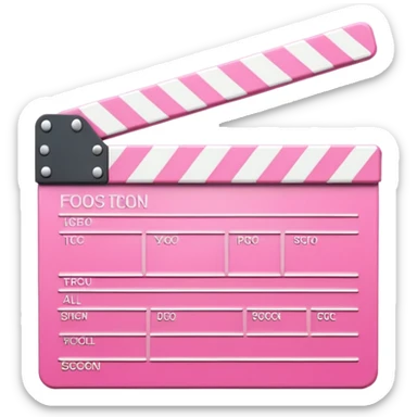  pink  pink clapperboard used in filmmaking, cute and stylish design with white details, open position, soft reflections, realistic or kawaii style, isolated on transparent background sticker