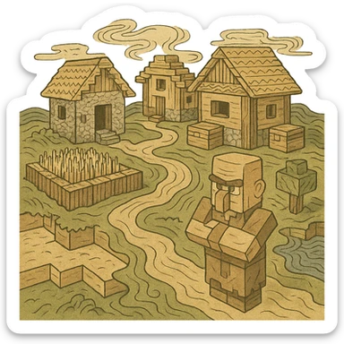 ukiyo-e style Minecraft village sticker