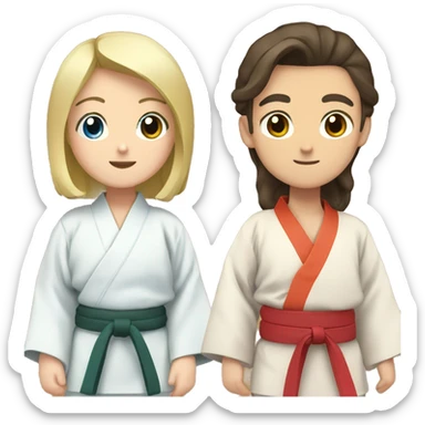 Man with  dark brown hair, and  blonde girl blue eyes in kimono judo sticker