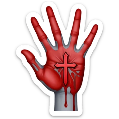 bloody grey hand with upside down satanic cross on the palm  sticker