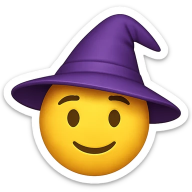 yellow face with purple wizard hat, digital illustration, emoji style, no background sticker