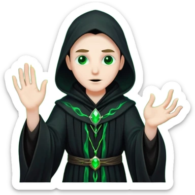 A dark sorcerer in flowing black robes, conjuring eerie green flames sticker