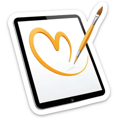 digital tablet paintbrush hovering above a smooth vector curve sticker