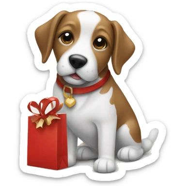 Christmas gift bag and white/brown dog sticker