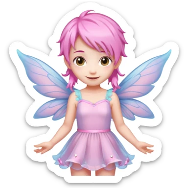 A tiny pastel fairy with pink hair with glowing wings and a sweet smile  sticker