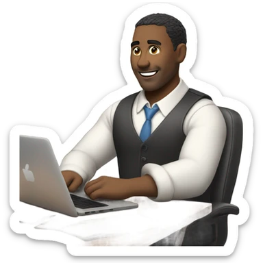 one half dressed formally in business attire, standing in an office environment, and the other half casually dressed, sitting at a desk with a laptop in a cozy home office setting sticker