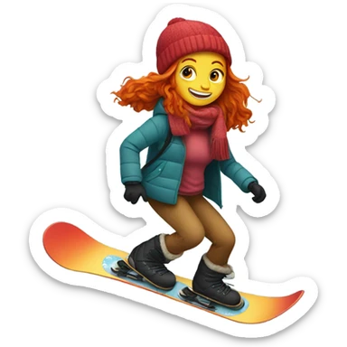 Girl with red hair on snowboard  sticker