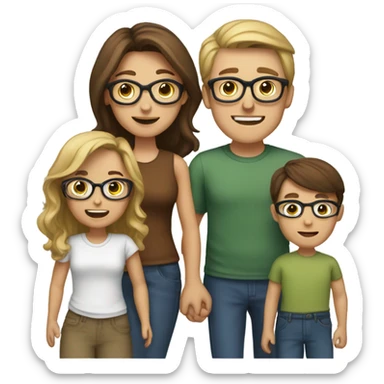 White family of 6, 1 mom with brown hair, 1 father with brown hair, 2 boys with Brown hair, 2 girls with glasses and long blond hair sticker
