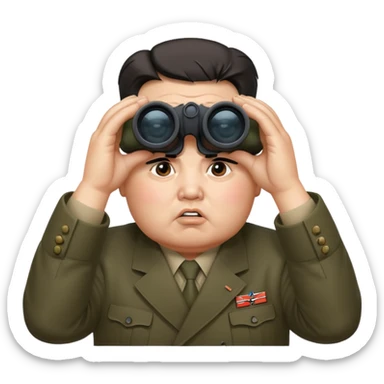 Kim Jong Un staring through binoculars with angry expression  sticker