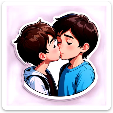 A brown hair boy that’s white kissing a black hair slightly older boy that’s white sticker