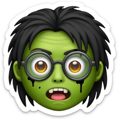 Emoji de zombi com óculos e cabelo preto emo sem pontas e óculos transparentes e z sticker