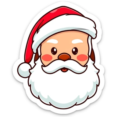 Jolly Santa Claus head with rosy cheeks, white fluffy beard, and classic red hat sticker