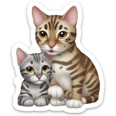 a silver Bengal cat kissing a bronw Bengal cat sticker