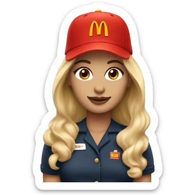 pretty makeup blonde girl wearing mcdonald’s uniform and hat sticker