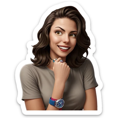 smiling girl with wristwatch sticker