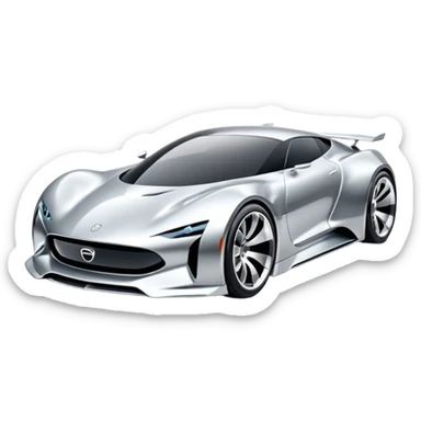 A low-profile futuristic car emoji made of polished silver chrome, wide body stance, smooth aerodynamic shape, glossy metallic surface, soft reflections, luxury swag aesthetic, minimal details, iOS emoji style, centered on clean white background, studio lighting sticker