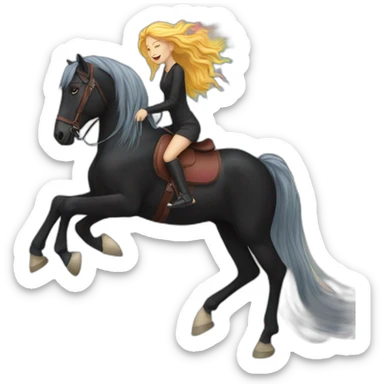 Woman with long long rainbow hair riding a black walking horse sticker
