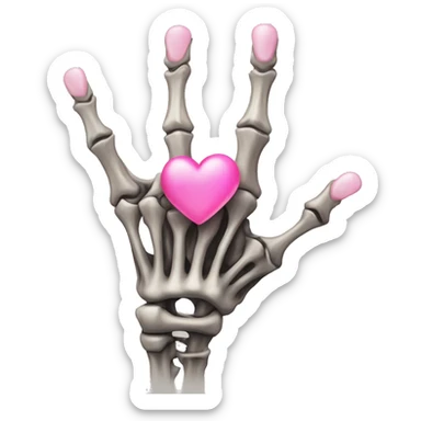 Skeleton hand w pink heart on middle finger sticker