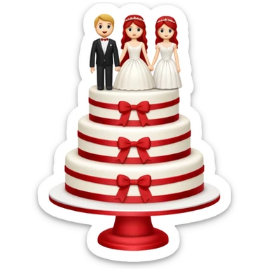 red wedding cake with bride and groom toppers sticker