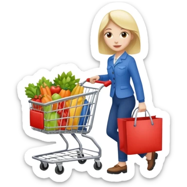 lady with shopping cart sticker