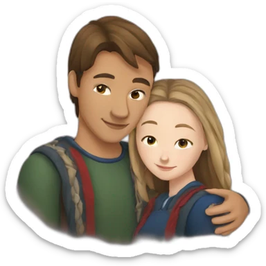 young metis Man and young white woman hug love sticker