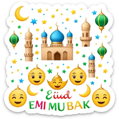 Beautiful emojis around with Eid Mubarak written in the middle sticker