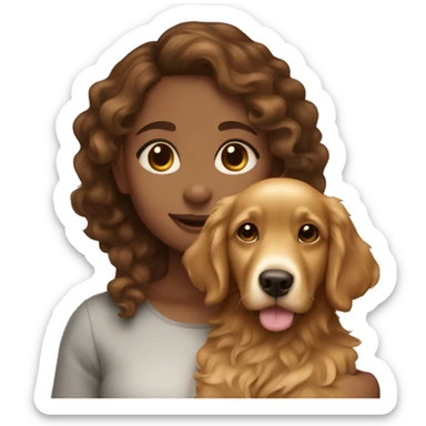 Light brown skinned girl with brown curly hair with a golden retriever puppy sticker