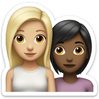 girl with black hair hugs girl with blonde hair  sticker