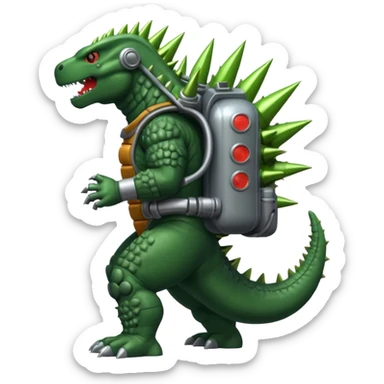 Godzilla wearing a rocket pack sticker