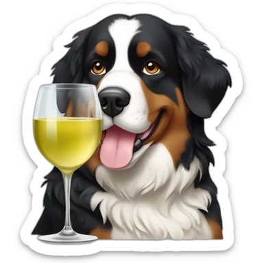 bernese mountain dog drinking white wine sticker