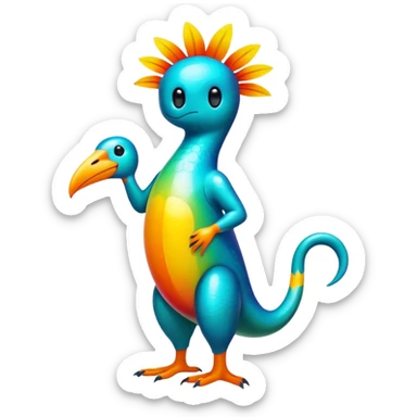 Abstract elemental colorful shiny exotic tropical La Creatura Fakémon full body sticker