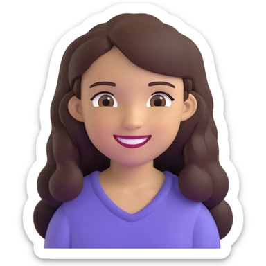 light skin brown girl with long dark brown hair and dark brown eyes, smiling sticker
