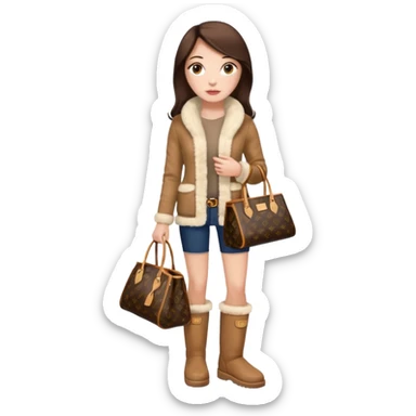 Woman standing with a luxury LV handbag wearing UGG boots.  sticker