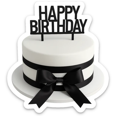 white birthday cake with black ribbons, remove background sticker