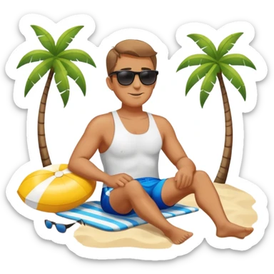 Man relaxing on beach with sunglasses and swim shorts sticker