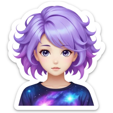 Beautiful gorgeous anime lady with beautiful nebula hair, fashion aesthetic  sticker