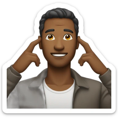 Man making v shape with hands under chin sticker