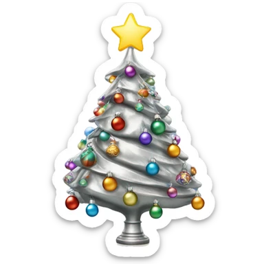 Retro silver Christmas tree with multicolor lights and ornaments sticker