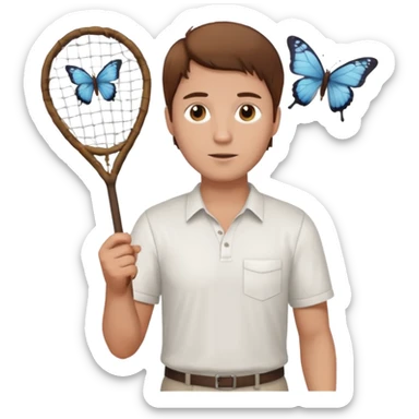 man holding butterfly net sticker