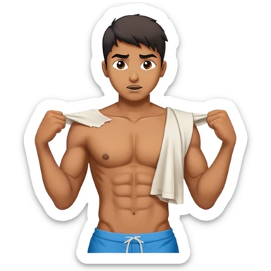 Indian boy tearing his T shirt off and has six pack abs sticker