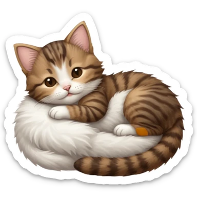 dark brown tabby and white kitten sleeping upside down on its back sticker