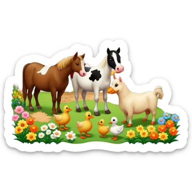 Farm horse duck a dog cow garden farmer chicken flowers sticker