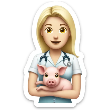 Female blonde vet holding a pig sticker