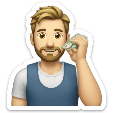 caucasian male with small beard counting money sticker