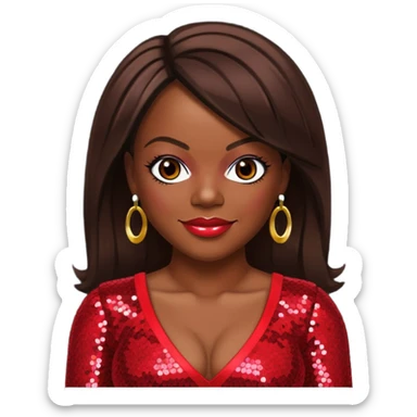 Kandi Burruss from Xscape with long dark brown hair, red sequin outfit sticker